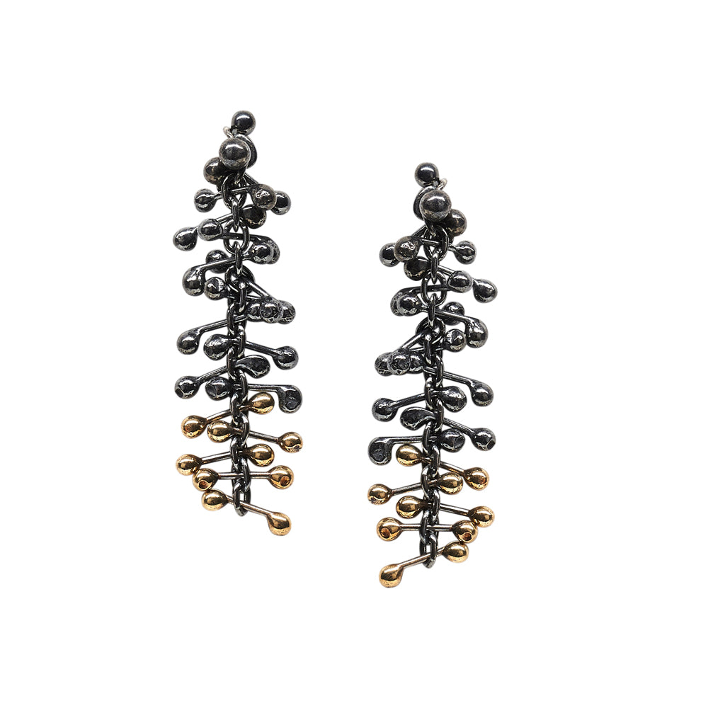Dramatic oxidised silver and gold "Molecule" earrings