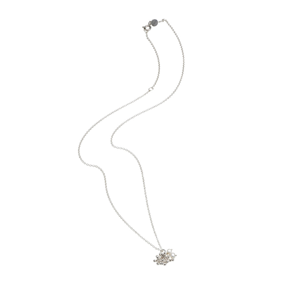 Full profile of silver cluster necklace and silver chain. Designed and handmade by Yen Jewellery