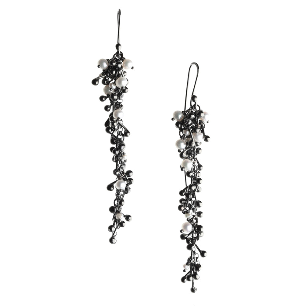 Oxidised silver and pearl drop earrings from Yen Jewellery