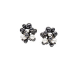 Small cluster stud earrings. Oxidised silver and freshwater pearls. Handmade by Yen Jewellery