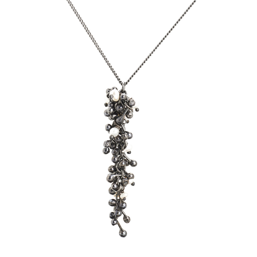 Blossom Drop Necklace handmade by Yen Jewellery. A delicate cluster of silver beads that feel soft to the touch.  