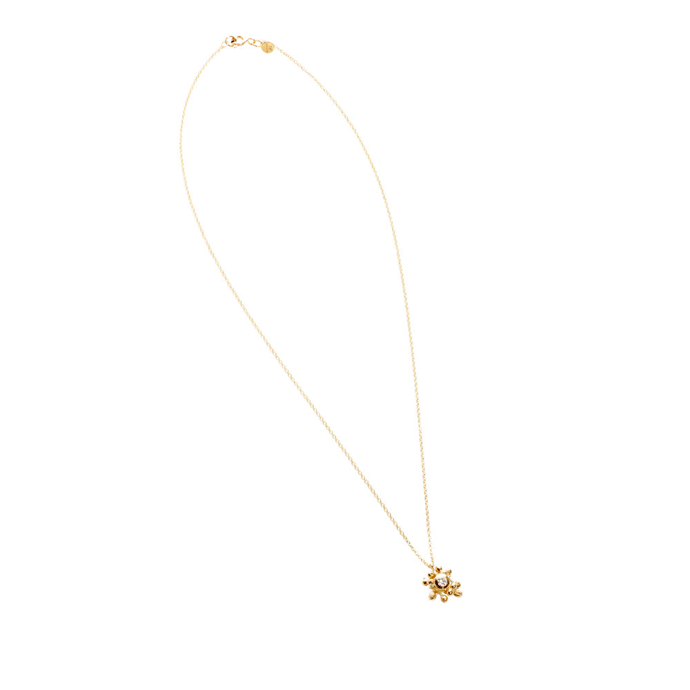 Full shot of gold and diamond cluster and 18ct gold chain. Designed and handmade by Yen Jewellery